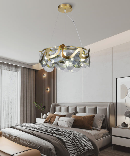Candelabru RFAN, Model H98022/500, Textura Cristal, Metal, 6 X E14, Auriu