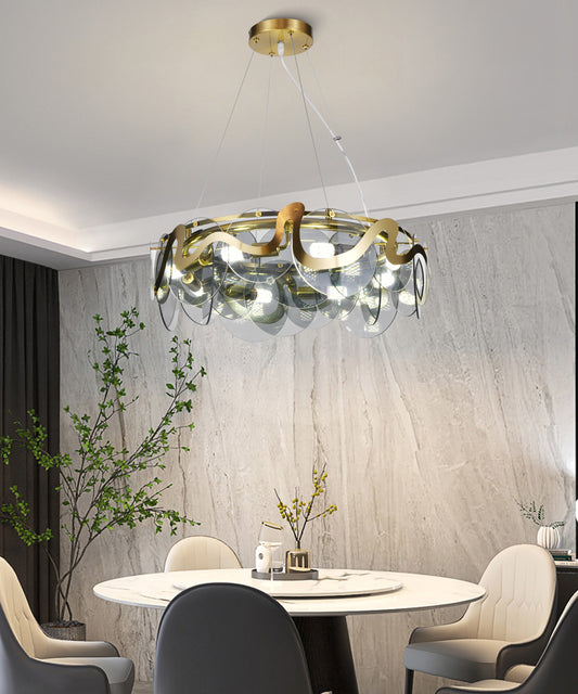 Candelabru RFAN, Model H98022/600, Textura Cristal, Metal, 8 X E14, Auriu