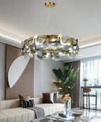Candelabru RFAN, Model H98022/750, Textura Cristal, Metal, 10 X E14, Auriu