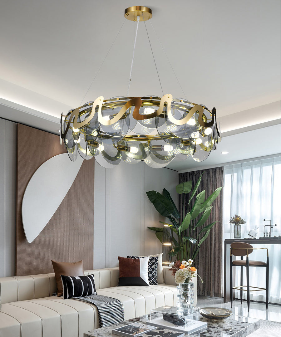 Candelabru RFAN, Model H98022/750, Textura Cristal, Metal, 10 X E14, Auriu