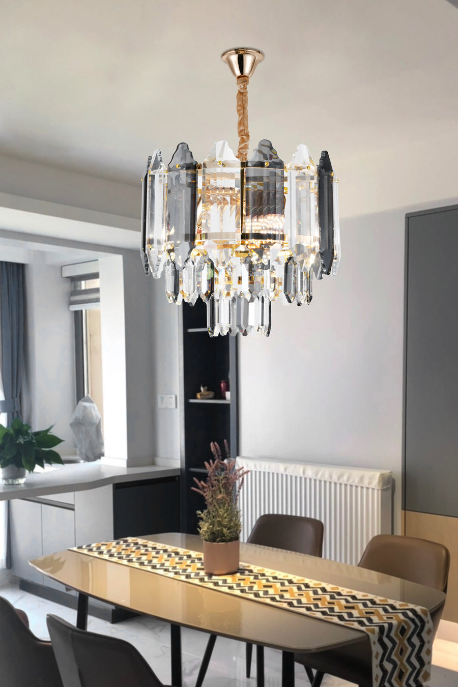 Candelabru RFAN, Model H98191/300, Textura Cristal, Metal, 5 X E27, Auriu