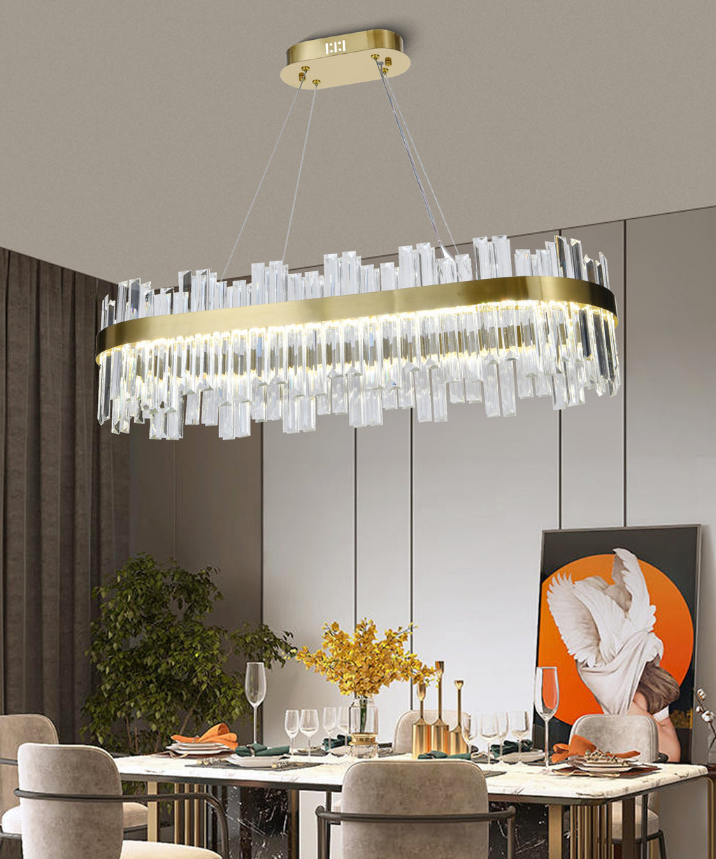 Candelabru LED RFAN, Model H98347/800*300, Textura Cristal, Metal, 120W, Auriu