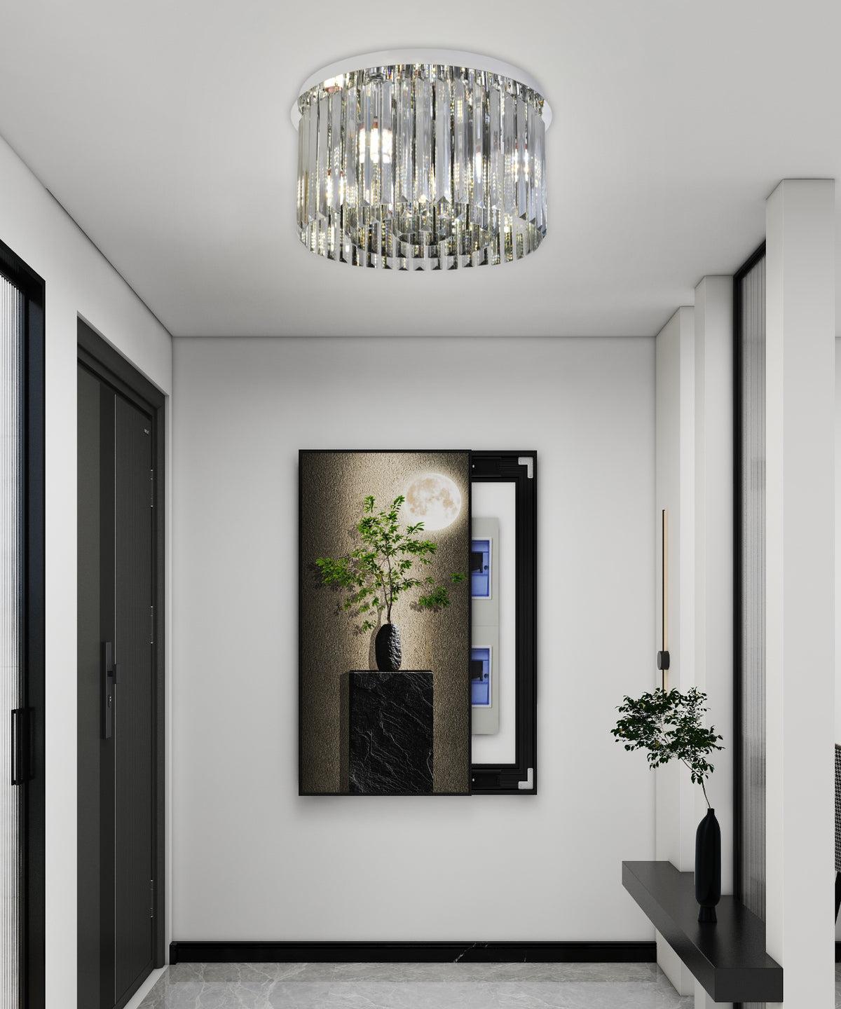 Candelabru RFAN, Model H98348/400, Textura Cristal, Metal, 5 X E14, Crom