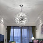 Lustra LED Tip Pendul RFAN, Model R9104/12, Textura Cristal, Metal, 12 X E14, Argintiu