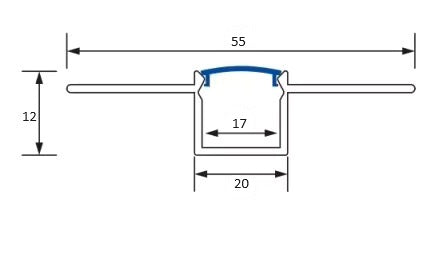 Profil LED Incastrat, Finisaj Glet, Lungime 2m, Latime 2 cm