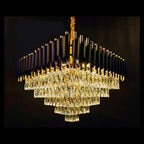Candelabru RFAN, Model S89001/600x600, Textura Cristal, Metal, 10 X E27, Negru/Auriu