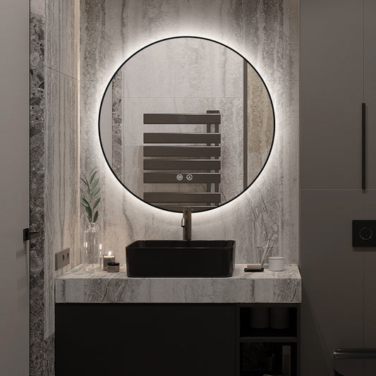 Oglinda LED si Touch, cu Functie Dezaburire, 3 Tipuri De Lumina, Rama Negru Mat, 60 cm, J186-60 Smack