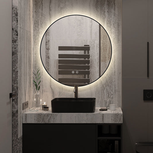 Oglinda LED si Touch, cu Functie Dezaburire, 3 Tipuri De Lumina, Rama Negru Mat, 60 cm, J186-60 Smack