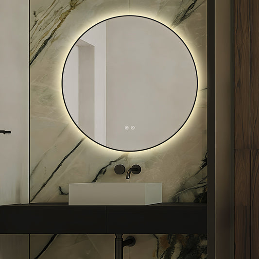 Oglinda LED si Touch, cu Functie Dezaburire, 3 Tipuri De Lumina, Rama Negru Mat, 70 cm, J186-70 Smack