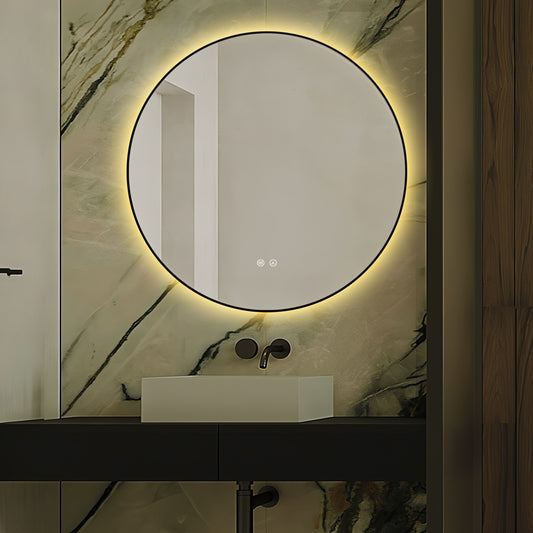 Oglinda LED si Touch, cu Functie Dezaburire, 3 Tipuri De Lumina, Rama Negru Mat, 70 cm, J186-70 Smack