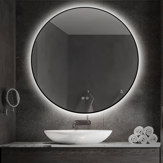 Oglinda LED si Touch, cu Functie Dezaburire, 3 Tipuri De Lumina, Rama Negru Mat, 90 cm, J186-90 Smack