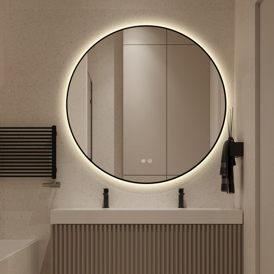 Oglinda LED si Touch, cu Functie Dezaburire, 3 Tipuri De Lumina, Rama Negru Mat, 90 cm, J186-90 Smack