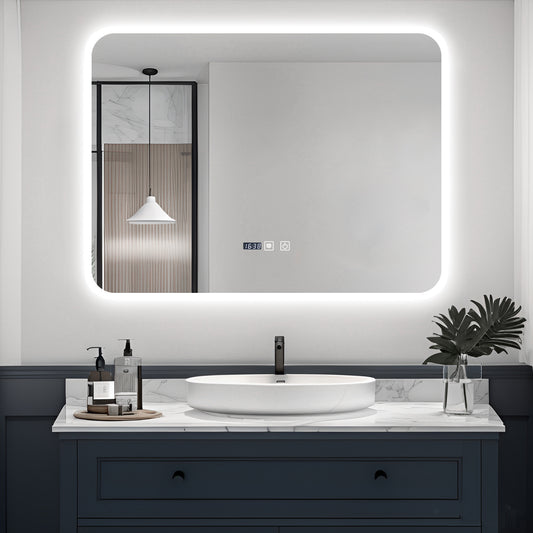 Oglinda LED si Touch, cu Functie Dezaburire si Ceas, 3 Tipuri De Lumina, 80x60 cm, J188 Smack