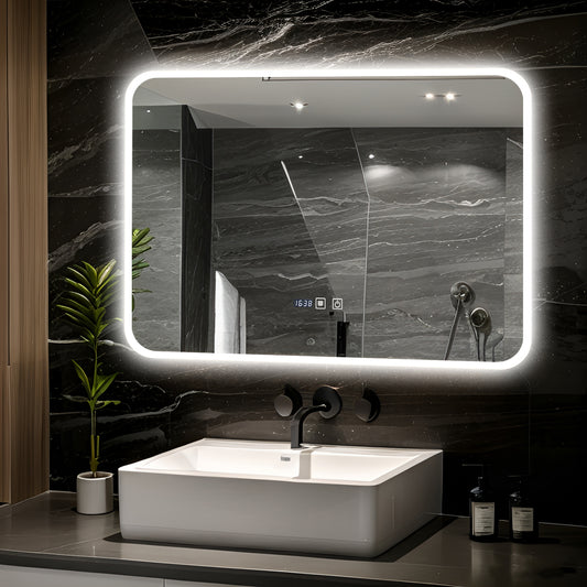 Oglinda LED si Touch, cu Functie Dezaburire si Ceas, 3 Tipuri De Lumina, 80x60 cm, J188 Smack