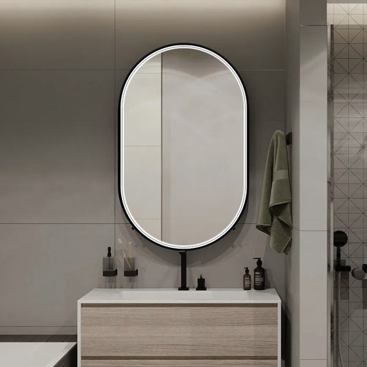 Oglinda LED Si Touch, 50 X 90 Cm, Functie Dezaburire, Rama Negru Mat, Trei Tipuri Lumina, J190-5090, Smack