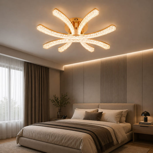Lustra LED RFAN, Model K2550/4A, cu Telecomanda, 3 Tipuri de Lumina, Intensitate Reglabila, 120W, Auriu