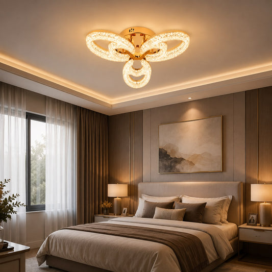 Lustra LED RFAN, Model K2557/3, cu Telecomanda, 3 Tipuri de Lumina, Intensitate Reglabila, 80W, Auriu