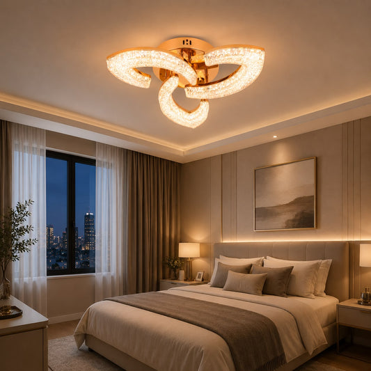 Lustra LED RFAN, Model K2558/3, cu Telecomanda, 3 Tipuri de Lumina, Intensitate Reglabila, 80W, Auriu
