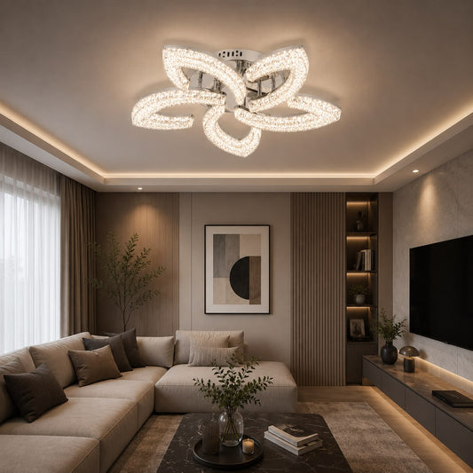 Lustra LED RFAN, Model K2558/5, cu Telecomanda, 3 Tipuri de Lumina, Intensitate Reglabila, 120W, Argintiu