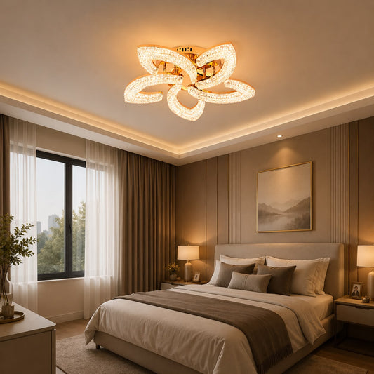 Lustra LED RFAN, Model K2558/5, cu Telecomanda, 3 Tipuri de Lumina, Intensitate Reglabila, 120W, Auriu