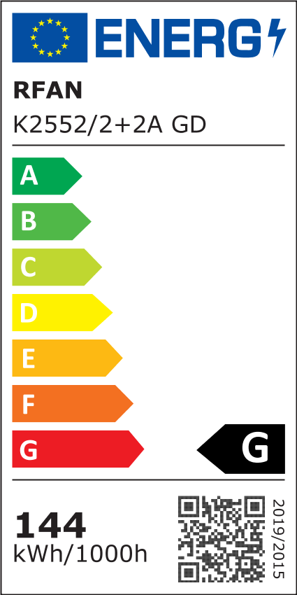 Lustra LED RFAN, Model K2552/2+2A, cu Telecomanda, 3 Tipuri de Lumina, Intensitate Reglabila, 144W, Auriu