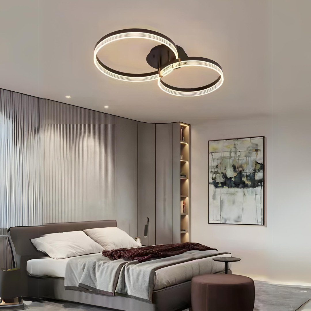Lustra LED RFAN, Model F2330-2, cu Telecomanda, 3 Tipuri de Lumina, Intensitate Reglabila, 86W, Maro