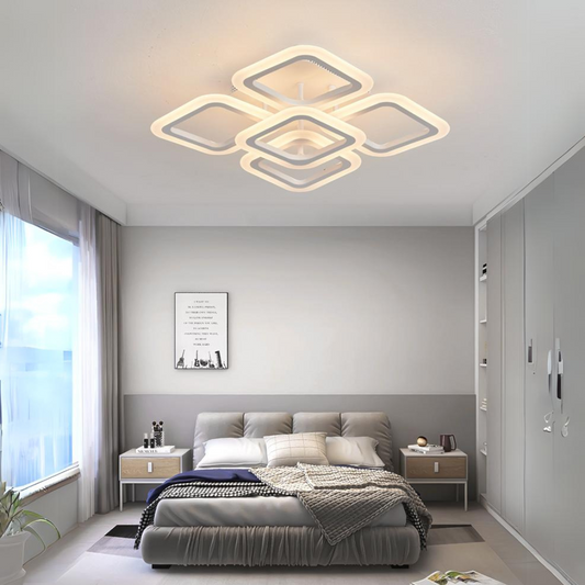 Lustra LED RFAN, Model R9174/4+1, cu Telecomanda, 3 Tipuri de Lumina, Intensitate Reglabila, 59W, Alb