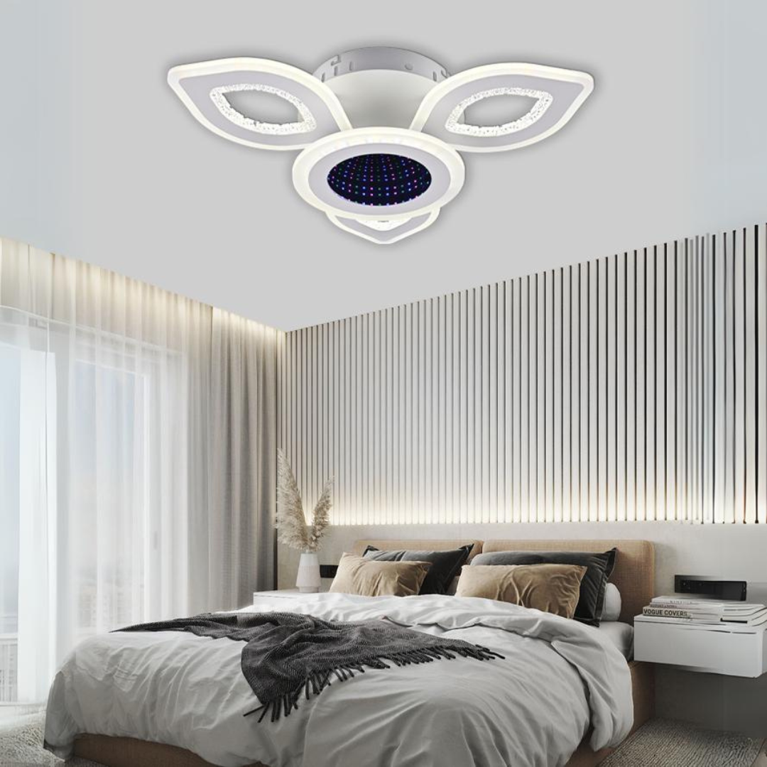 Lustra LED RFAN, Model R9019-3+1, cu Telecomanda, 3 Tipuri de Lumina plus Lumina RGB, Intensitate Reglabila, 98W, Alb