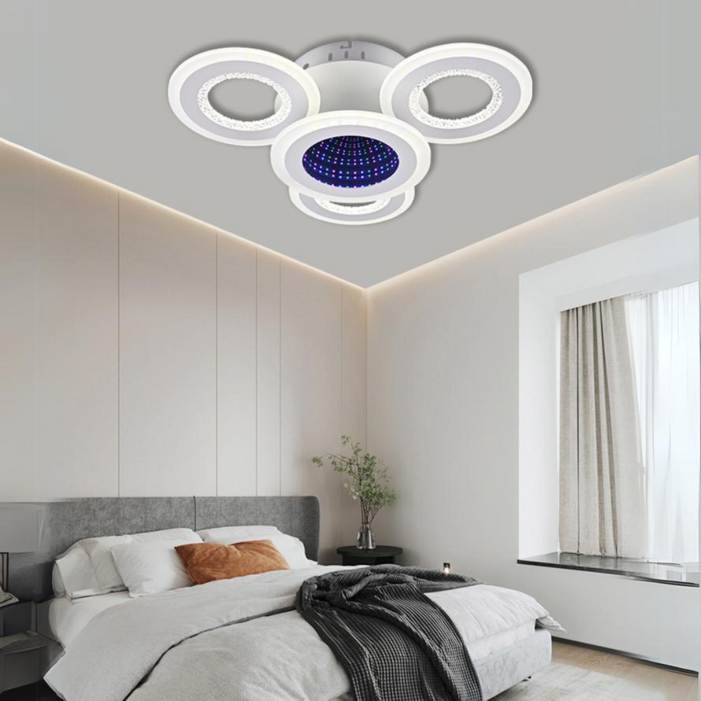 Lustra LED RFAN, Model R9020-3+1, cu Telecomanda, 3 Tipuri de Lumina plus Lumina RGB, Intensitate Reglabila, 92W, Alb