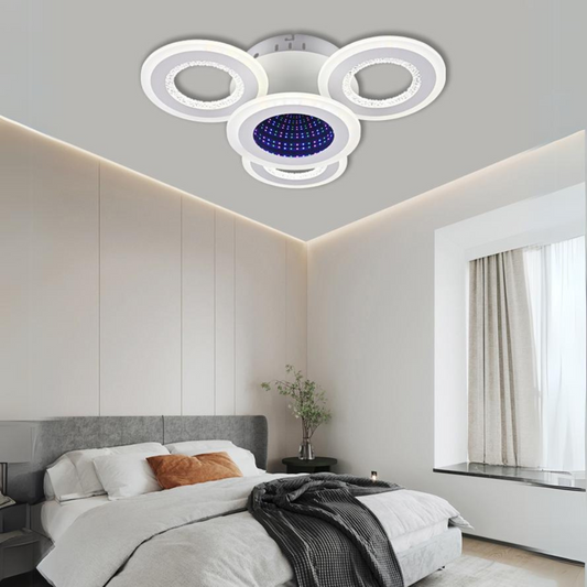 Lustra LED RFAN, Model R9020-3+1, cu Telecomanda, 3 Tipuri de Lumina plus Lumina RGB, Intensitate Reglabila, 92W, Alb
