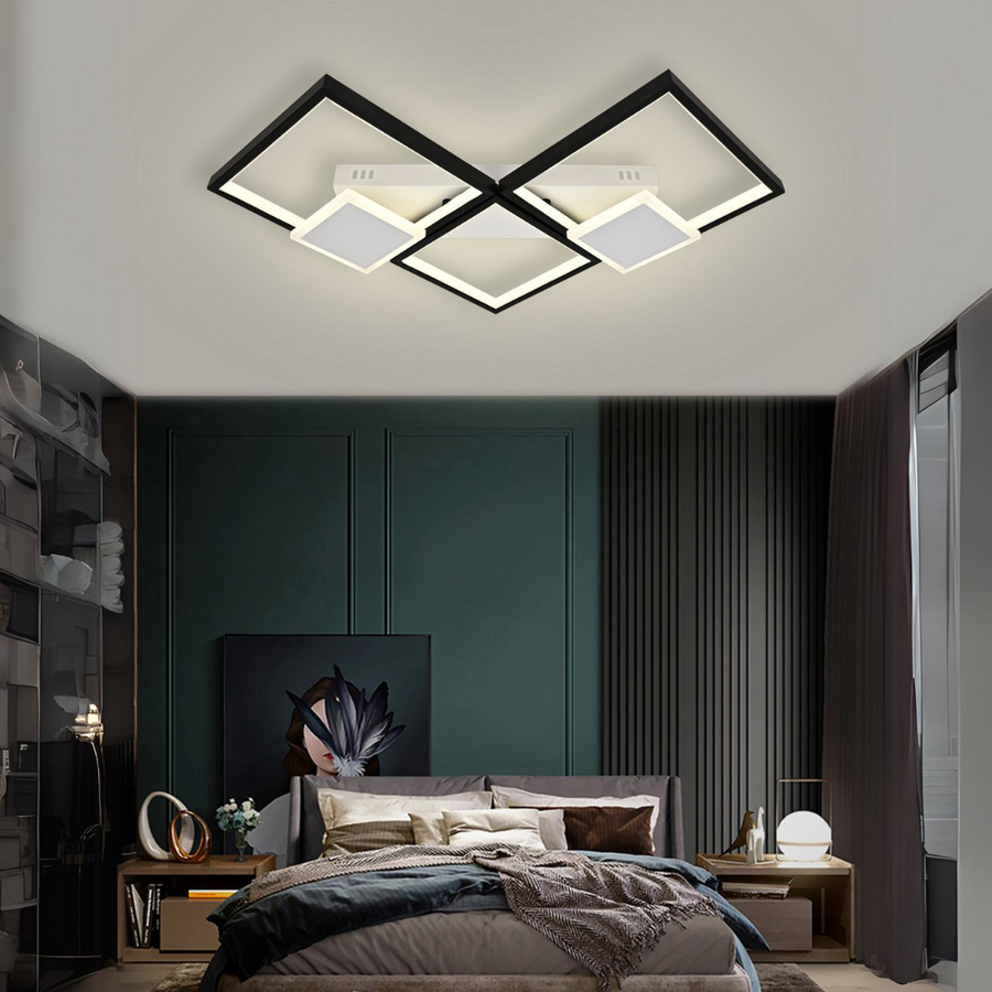 Lustra LED RFAN, Model R9059/S2, Cu Telecomanda, 3 Tipuri De Lumina, Intensitate Reglabila, 120W, Alb/Negru
