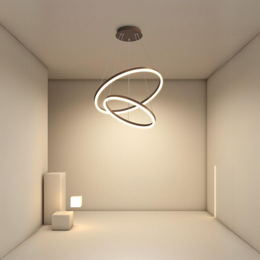 Lustra LED Tip Pendul RFAN, Model F313/2, cu Telecomanda, 3 Tipuri de Lumina, Inaltime Reglabila, 120W, Maro