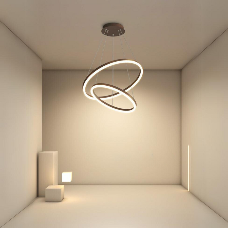 Lustra LED Tip Pendul RFAN, Model F313/2, cu Telecomanda, 3 Tipuri de Lumina, Inaltime Reglabila, 120W, Maro