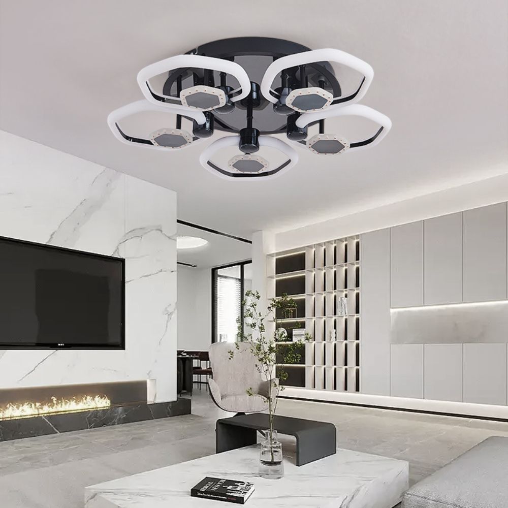 Lustra LED RFAN Model 1008/5+5 design negru cu telecomandă