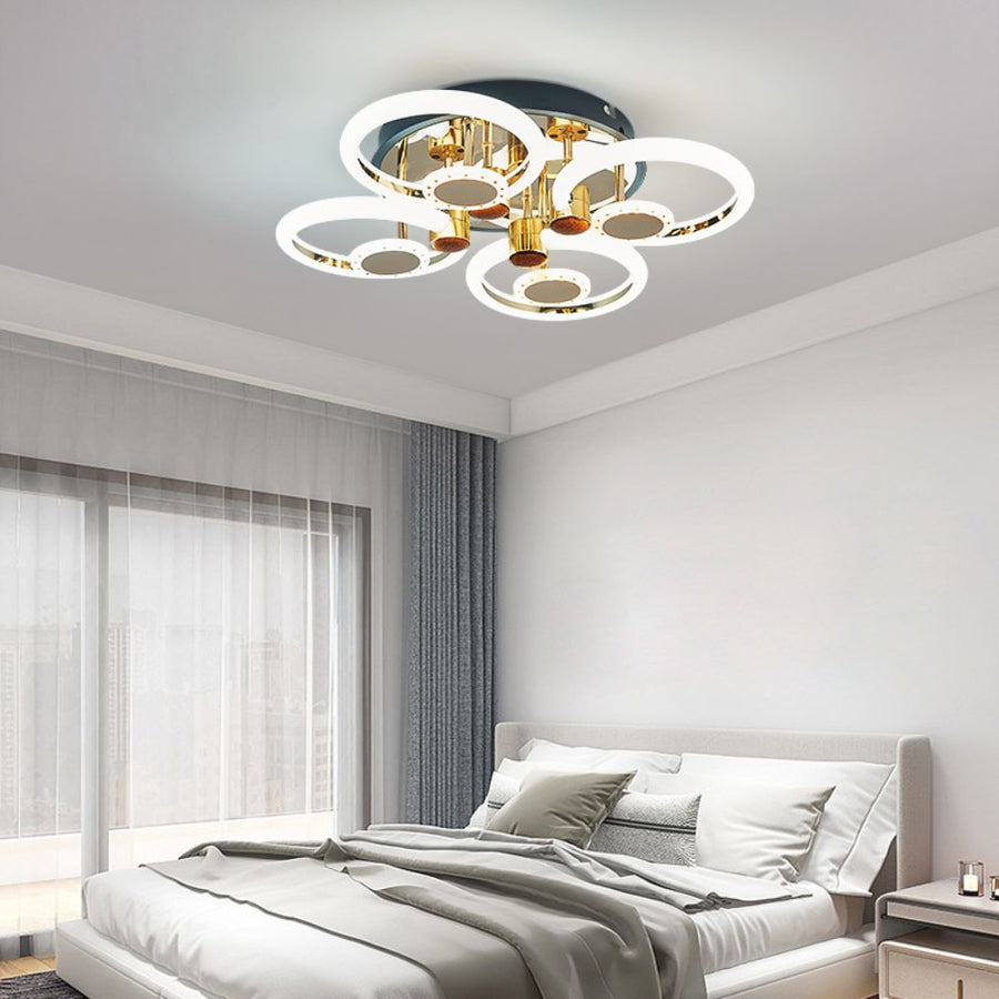 Lustra LED RFAN Model 1010/4+4 cu finisaj auriu si telecomanda