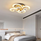 Lustra LED RFAN Model 1010/4+4 cu finisaj auriu și telecomandă