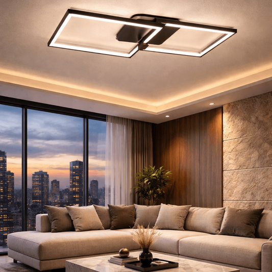 Lustra LED RFAN, Model JX60018-2, Cu Telecomanda, 3 Tipuri De Lumina, Intensitate Reglabila, 75W, Negru