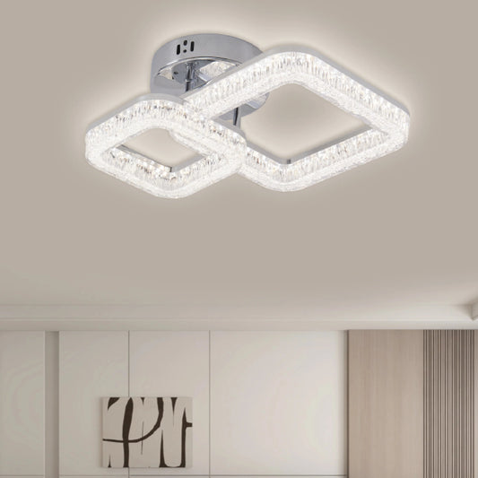 Lustra LED RFAN, Model K3535/1+1CH, Cu Telecomanda, 3 Tipuri De Lumina, Intensitate Reglabila, 80W, Argintiu