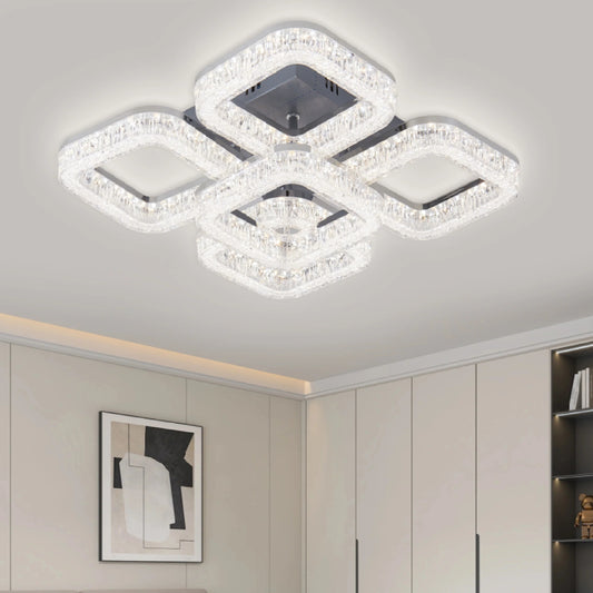 Lustra LED RFAN, Model K3535/4+1ACH, Cu Telecomanda, 3 Tipuri De Lumina, Intensitate Reglabila, 80W, Argintiu