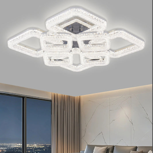 Lustra LED RFAN, Model K3535/4+4CH, Cu Telecomanda, 3 Tipuri De Lumina, Intensitate Reglabila, 200W, Argintiu