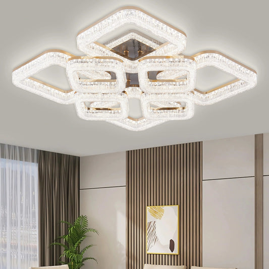 Lustra LED RFAN, Model K3535/4+4GD, Cu Telecomanda, 3 Tipuri De Lumina, Intensitate Reglabila, 200W, Auriu