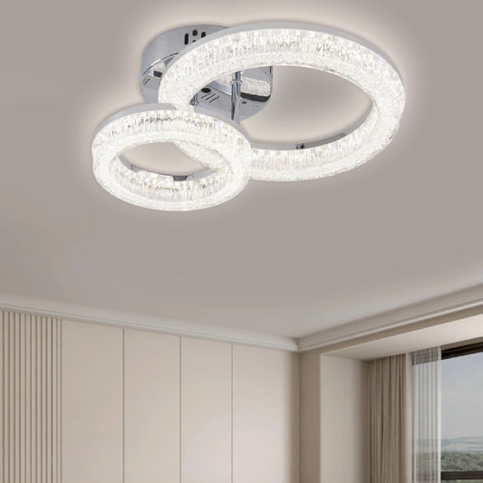 Lustra LED RFAN, Model K3536/1+1CH, Cu Telecomanda, 3 Tipuri De Lumina, Intensitate Reglabila, 80W, Argintiu