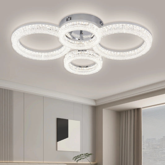 Lustra LED RFAN, Model K3536/2+2CH, Cu Telecomanda, 3 Tipuri De Lumina, Intensitate Reglabila, 120W, Argintiu