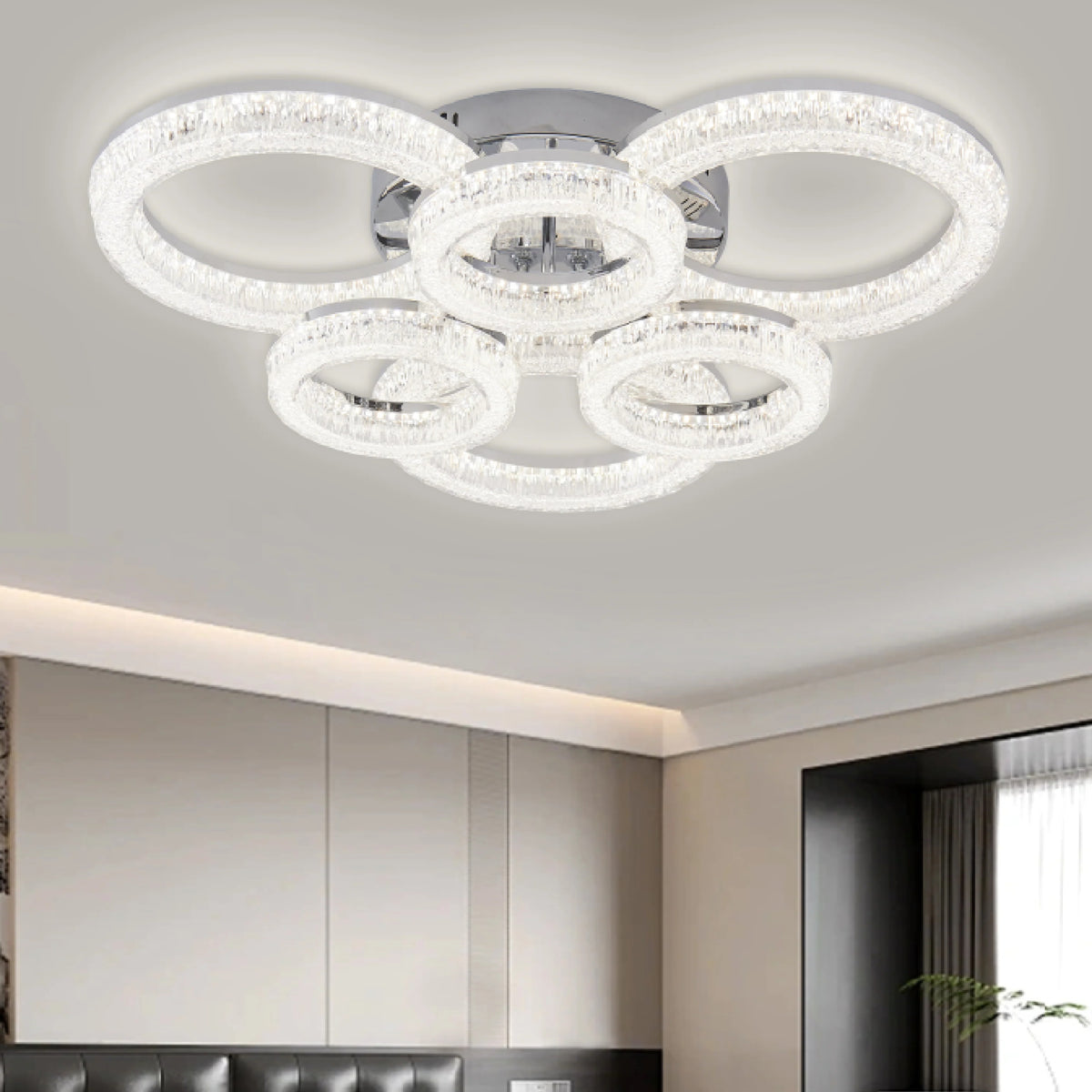 Lustra LED RFAN, Model K3536/3+3CH, Cu Telecomanda, 3 Tipuri De Lumina, Intensitate Reglabila, 200W, Argintiu