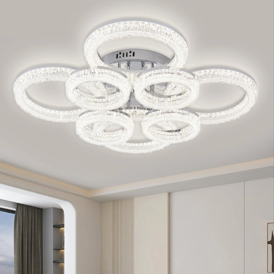 Lustra LED RFAN, Model K3536/4+4CH, Cu Telecomanda, 3 Tipuri De Lumina, Intensitate Reglabila, 240W, Argintiu