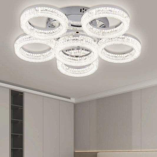 Lustra LED RFAN, Model K3536/5+1ACH, Cu Telecomanda, 3 Tipuri De Lumina, Intensitate Reglabila, 120W, Argintiu