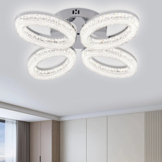 Lustra LED RFAN, Model K3538/4CH, Cu Telecomanda, 3 Tipuri De Lumina, Intensitate Reglabila, 80W, Argintiu
