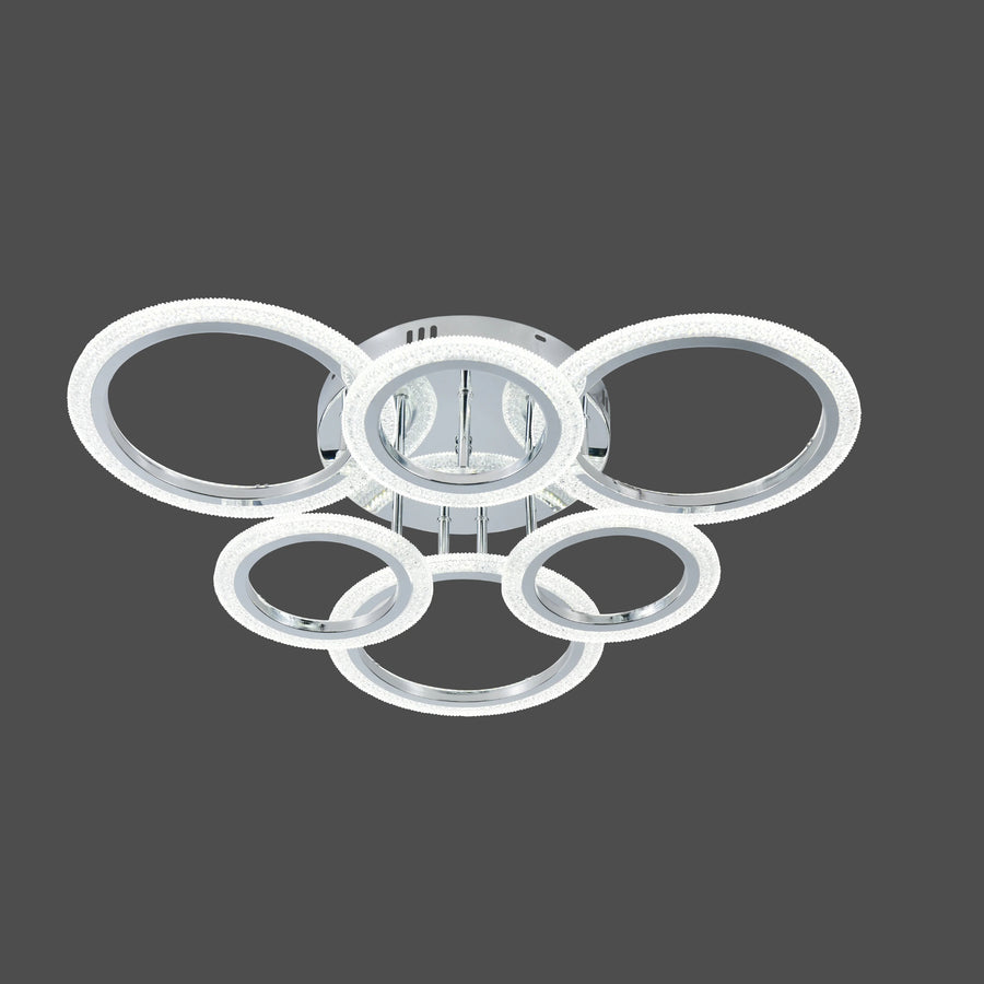 Lustra LED RFAN, Model R9180/3+3, Cu Telecomanda, 3 Tipuri De Lumina, Intensitate Reglabila, 108W, Argintiu
