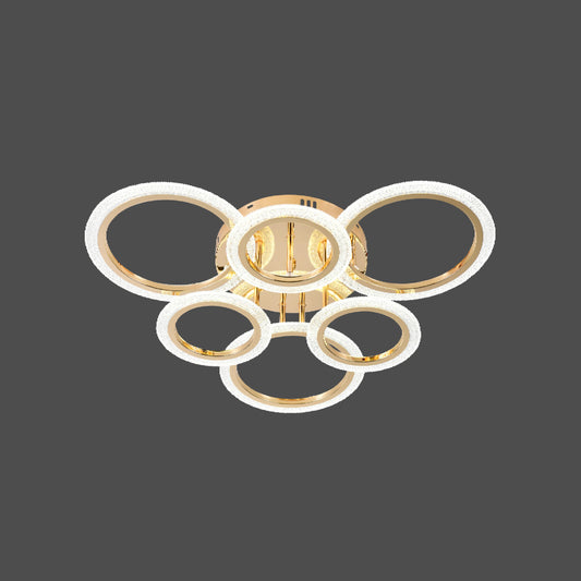 Lustra LED RFAN, Model R9180/3+3, Cu Telecomanda, 3 Tipuri De Lumina, Intensitate Reglabila, 108W, Auriu