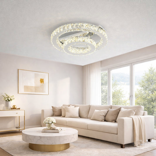 Lustra LED RFAN, Model R9182/1+1, Cu Telecomanda, 3 Tipuri De Lumina, Intensitate Reglabila, 72W, Argintiu